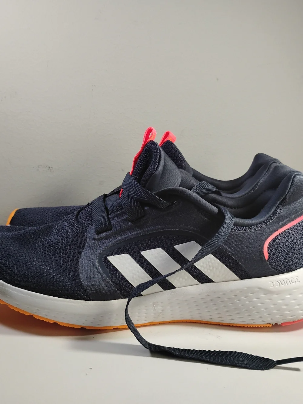 adidas Edge Lux 5 Women Navy Knit Running Sneakers with Neon Orange Accents